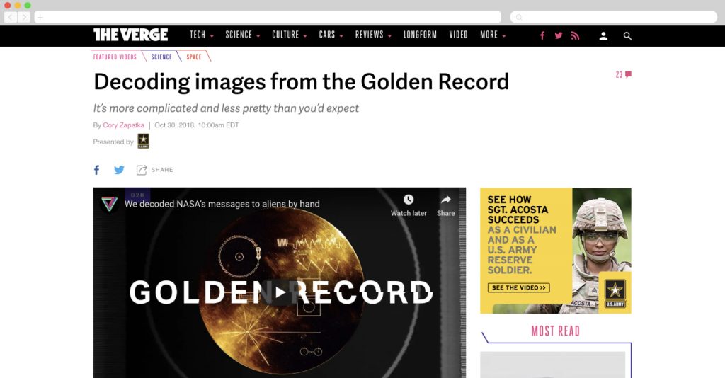 US Army on The Verge talking about decoding the Golden Records