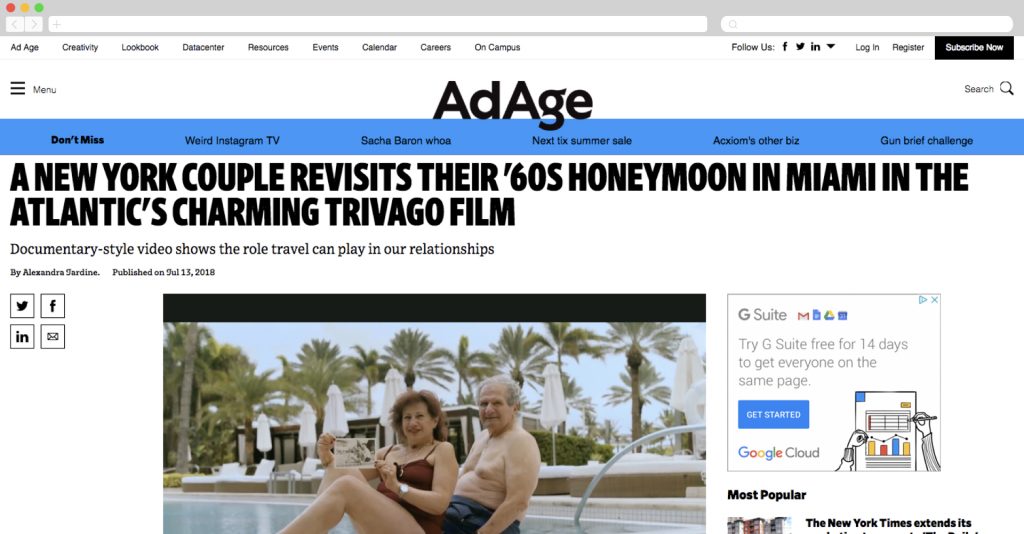 A New York Couple Revisits Their '60S Honeymoon in Miami in the Atlantic's Charming Trivago Film