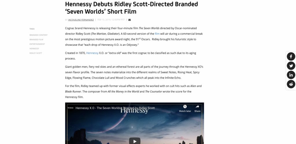 Ridley Scott's branded film for Hennessy