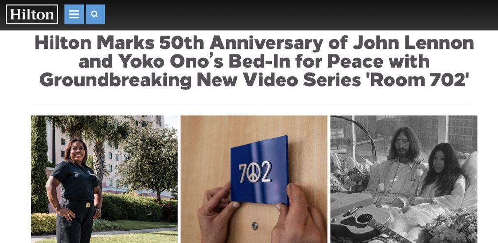 Hilton celebrates 50th anniversary of bed in for peace